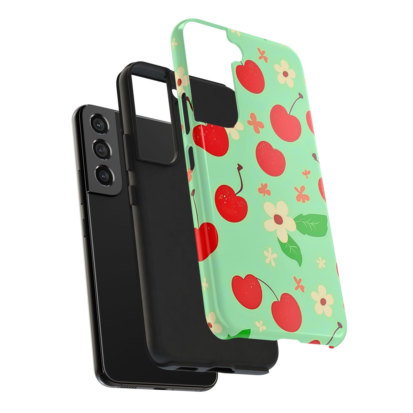 Cute Cherry Flower Pattern Mint Tough Phone Case | Aesthetic