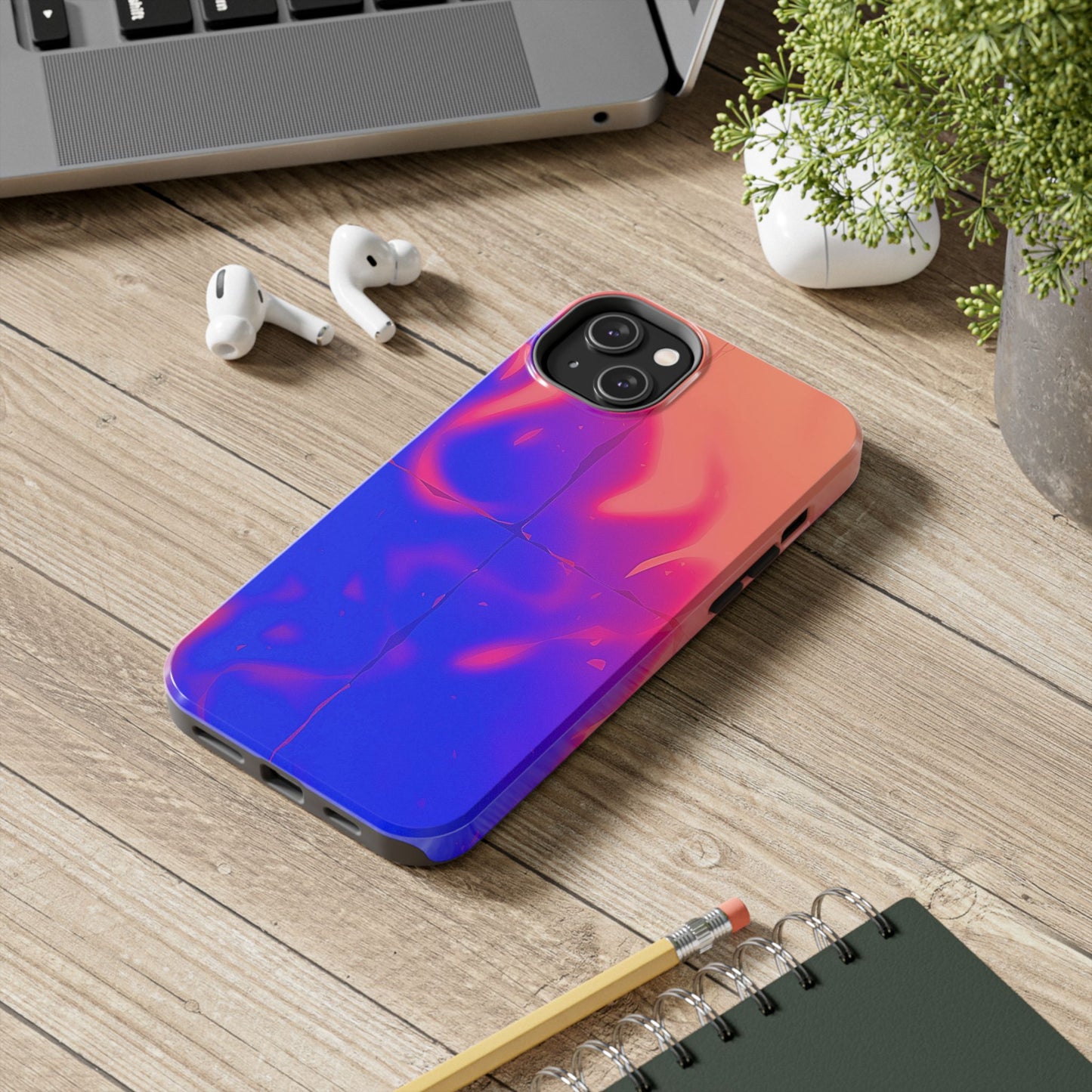 Funda resistente para teléfono con diseño de llamas, degradado abstracto y resplandor del atardecer | Estética