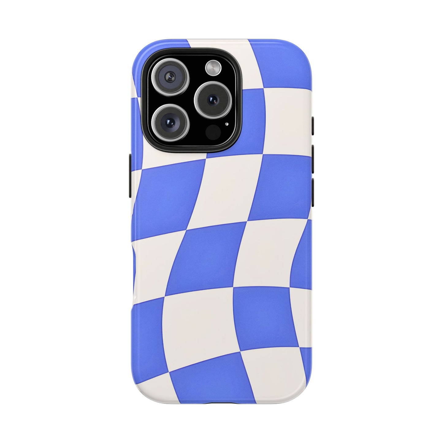 Funda resistente para teléfono con estampado ondulado de cuadros azules | Estética