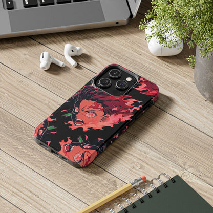 Tanjiro Kamado Flamed Style Black Tough Phone Case | Anime - Demon Slayer