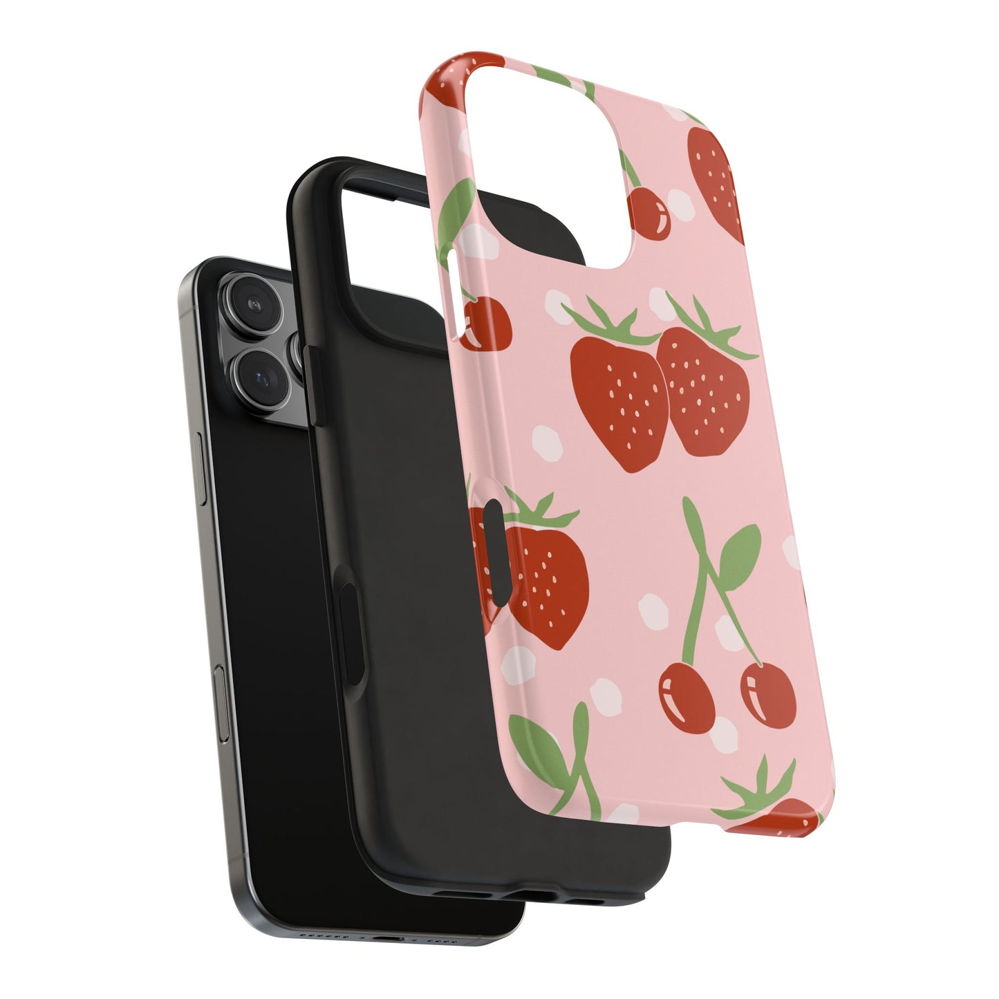 Cute Pink and Red Cherry and Strawberry Tough Phone Case | Food