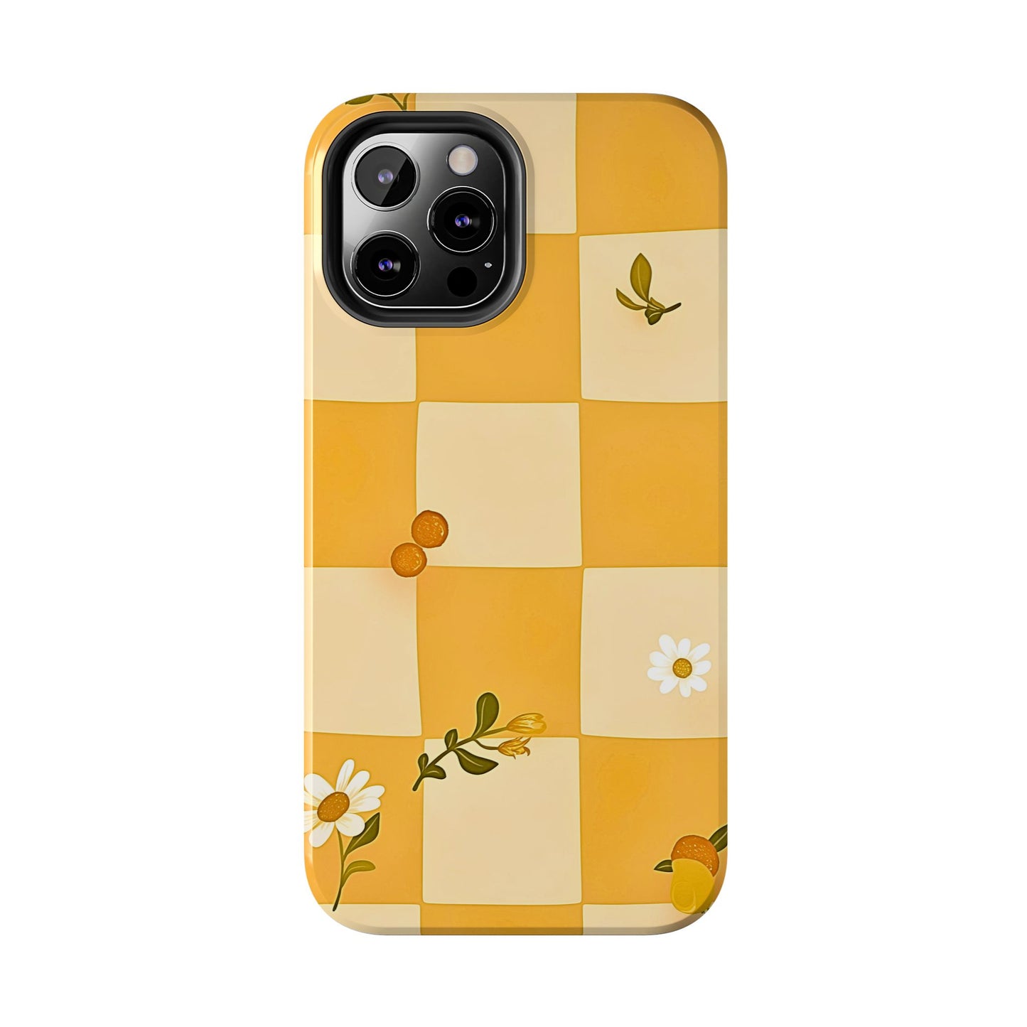 Yellow Checkered Preppy Daisies Tough Phone Case | Aesthetic