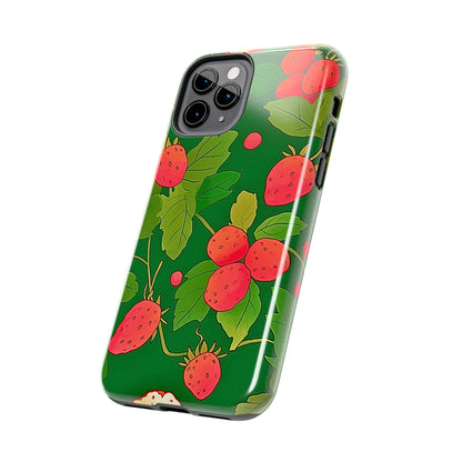 Dark Strawberry Pattern Preppy Tough Phone Case | Aesthetic