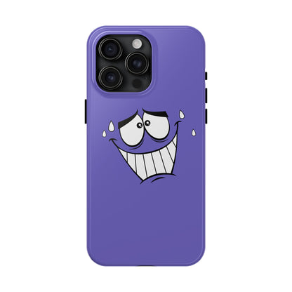 Awkward Nervous Cartoon Face Purple Background Tough Phone Case | Funny