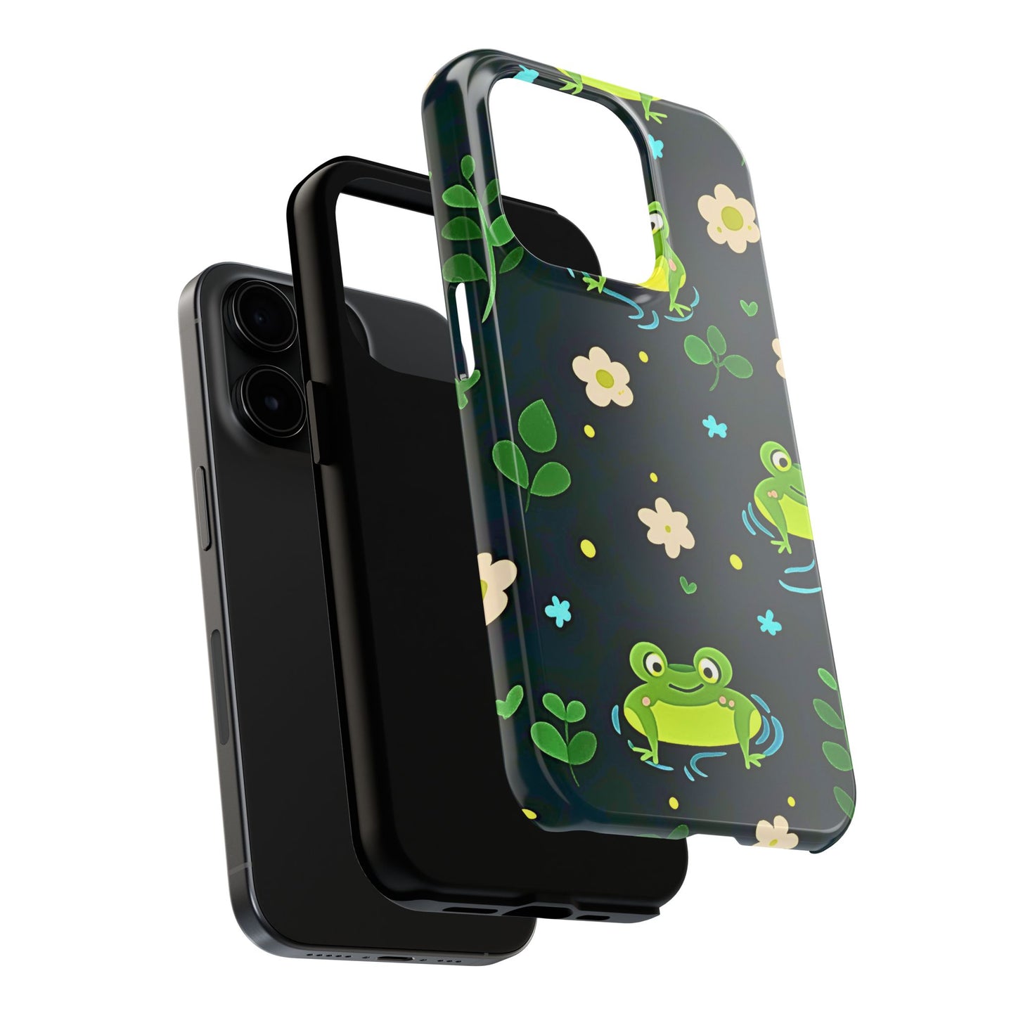 Kawaii Froggy Pattern Black Tough Phone Case | Animals