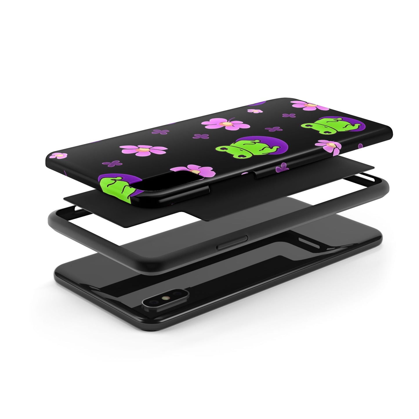 Cute Frog & Pink Flowers Pattern Style Tough Phone Case | Animals