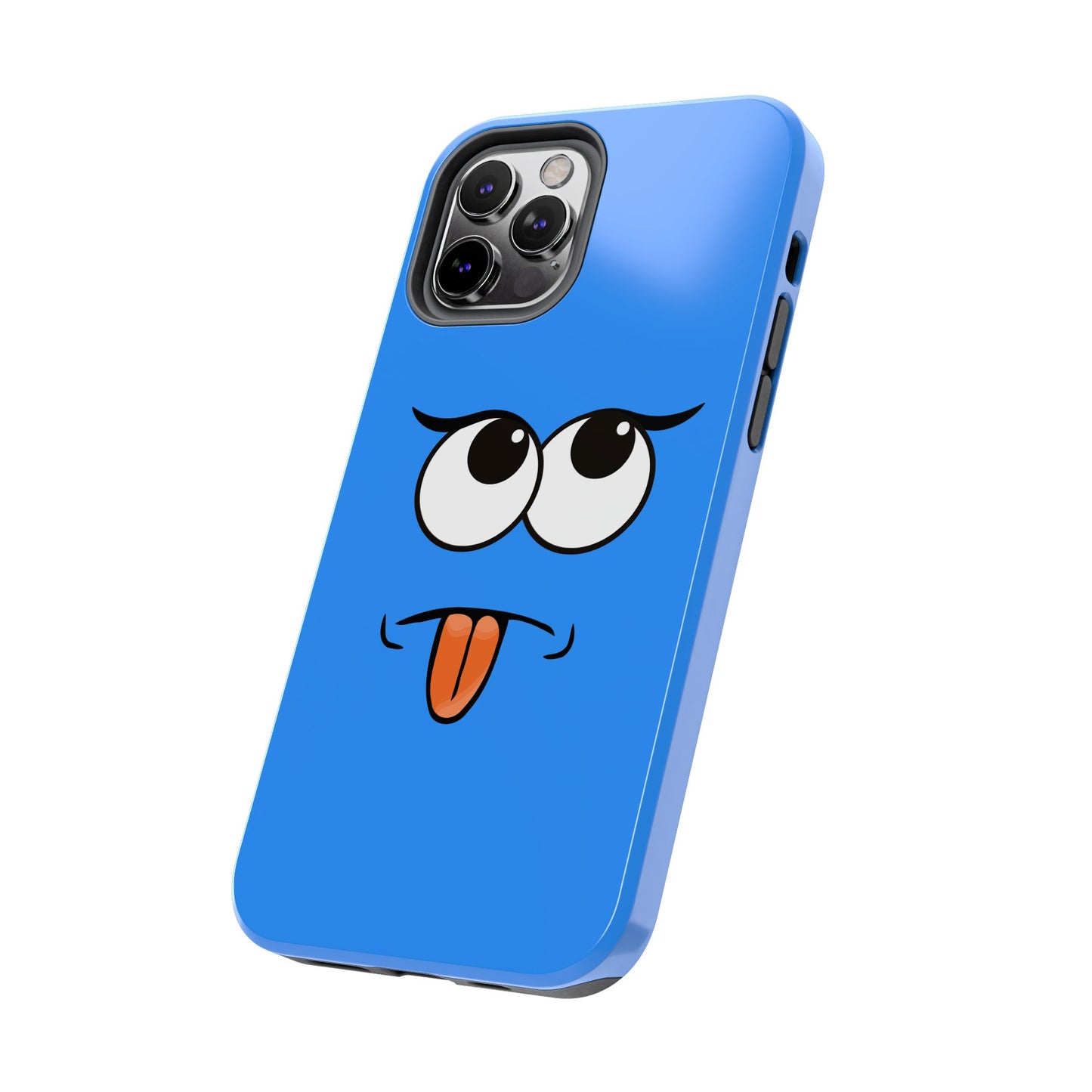 Silly Tongue Out Cartoon Face Blue Background Tough Phone Case | Funny