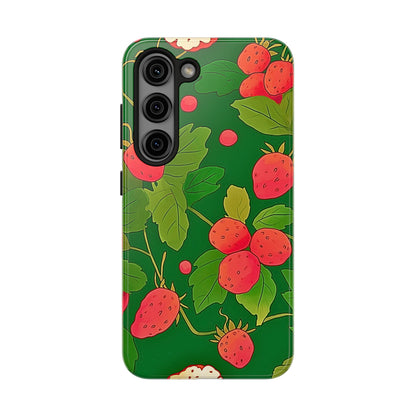 Dark Strawberry Pattern Preppy Tough Phone Case | Aesthetic