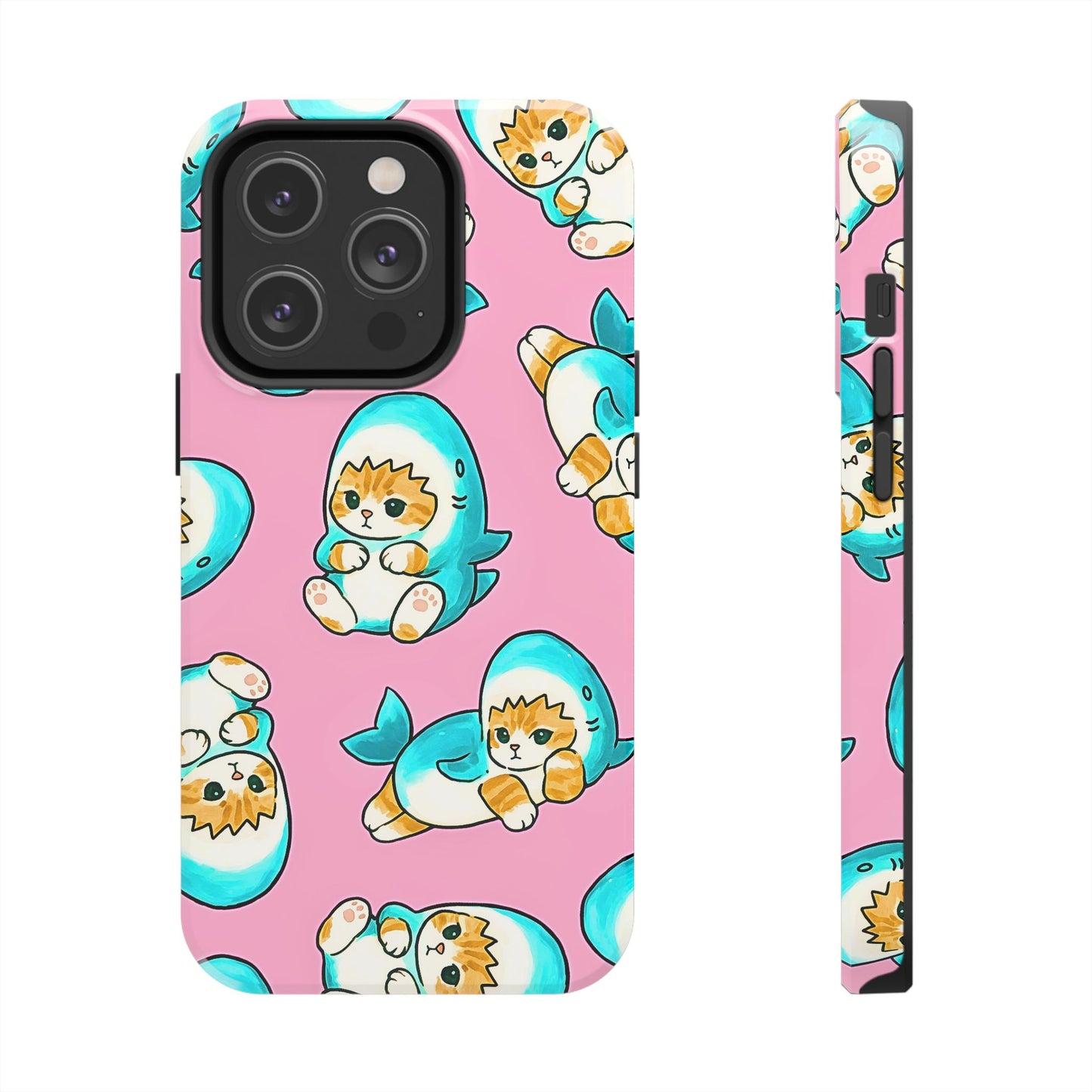 Pink Cute Shark Cats Pattern Tough Phone Case | Animals