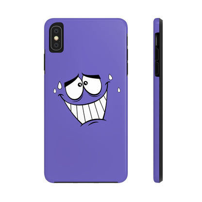 Awkward Nervous Cartoon Face Purple Background Tough Phone Case | Funny
