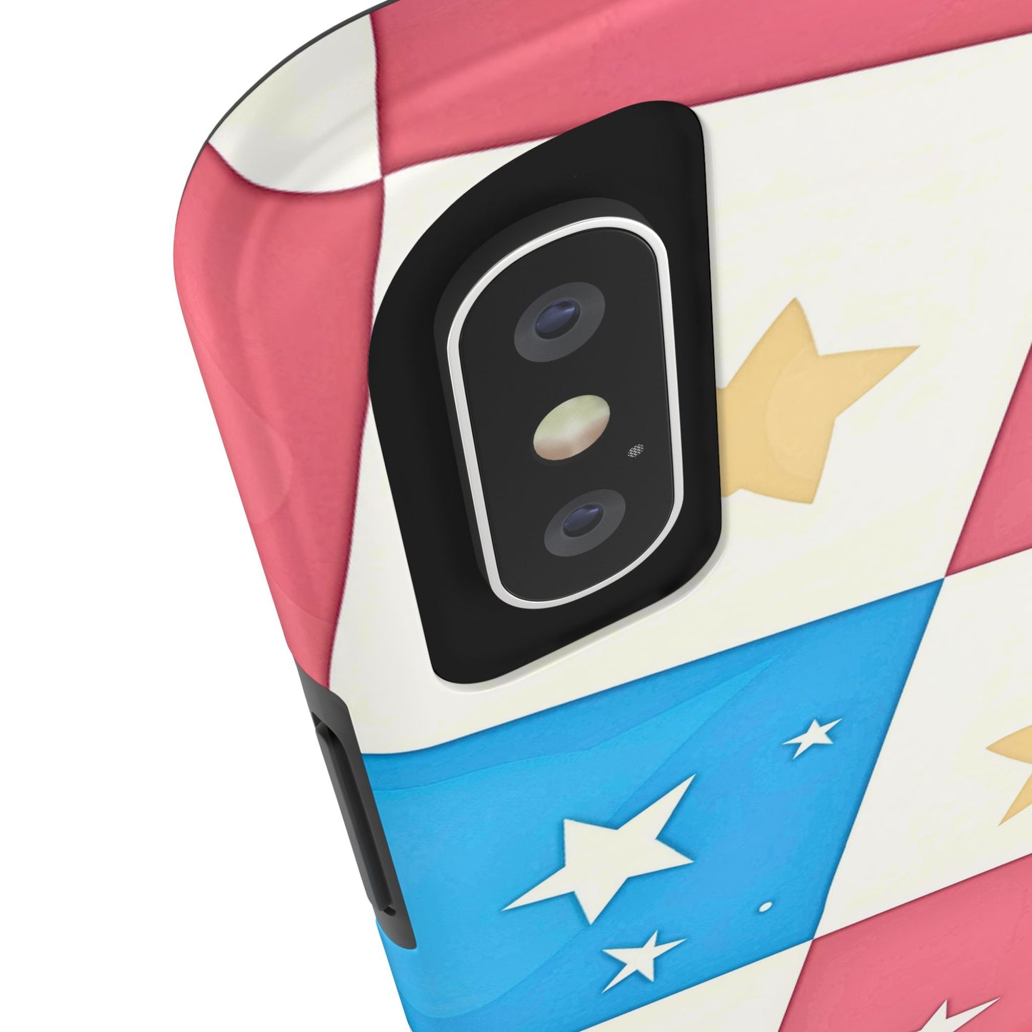 Preppy Checkered Pink & Blue Yellow Stars Tough Phone Case | Aesthetic
