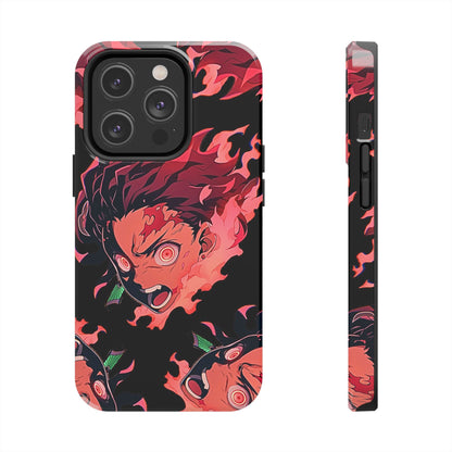 Tanjiro Kamado Flamed Style Black Tough Phone Case | Anime - Demon Slayer