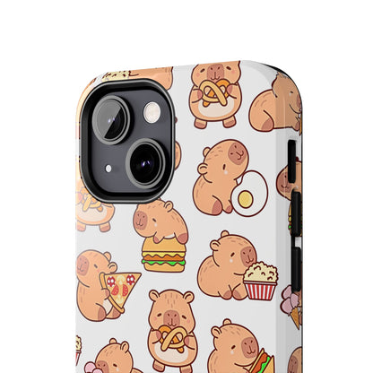 Cute Capybara Eating Pizza Ice Cream & Snacks Cartoon Food Tough Phone Case | Animals