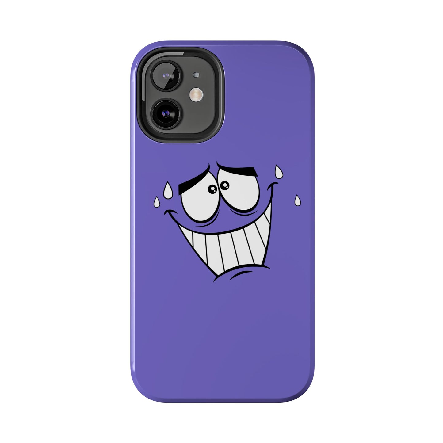 Awkward Nervous Cartoon Face Purple Background Tough Phone Case | Funny