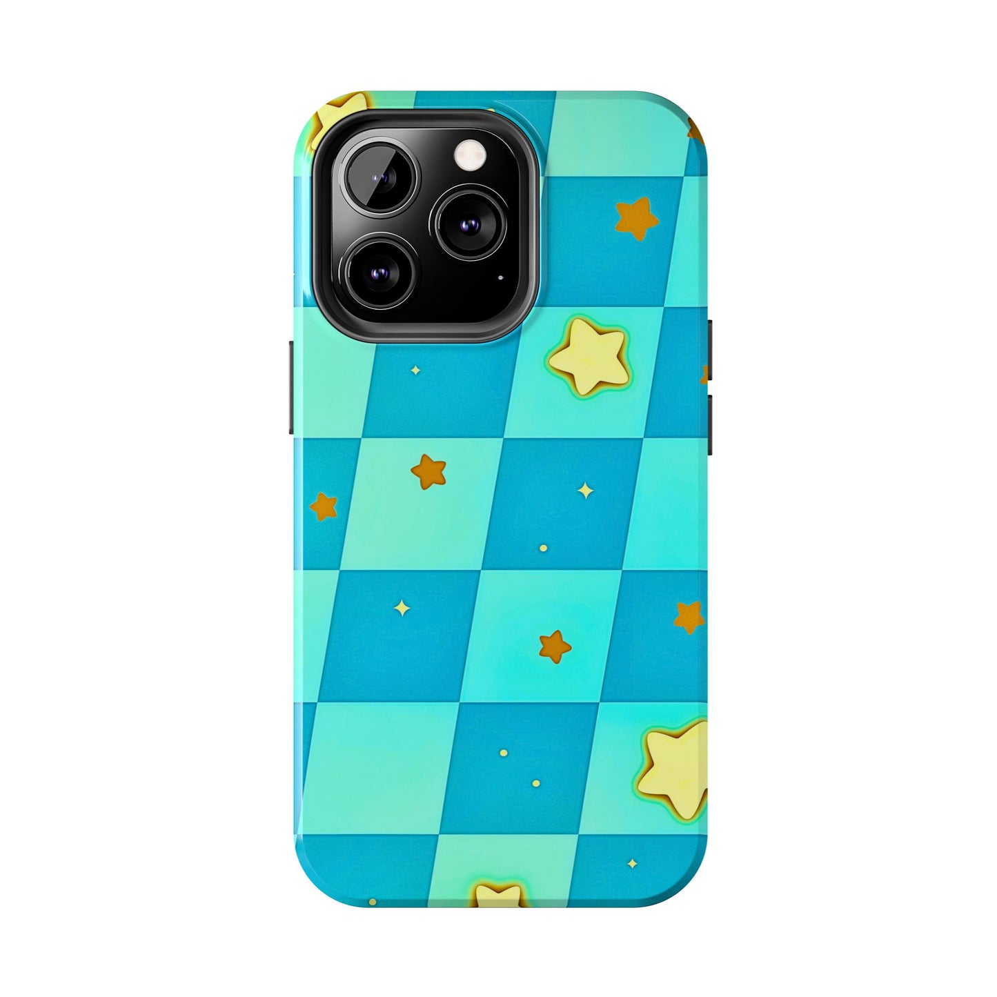 Vibrant Preppy Checkered Blue & Yellow Stars Tough Phone Case | Aesthetic
