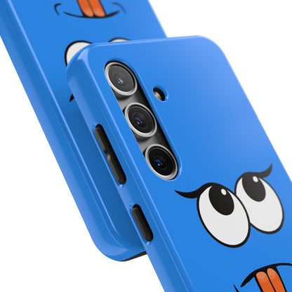 Silly Tongue Out Cartoon Face Blue Background Tough Phone Case | Funny