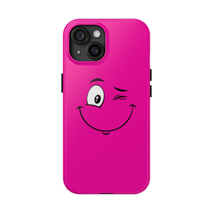 Winking Face Pink Background Cheeky Cartoon Style Tough Phone Case | Funny