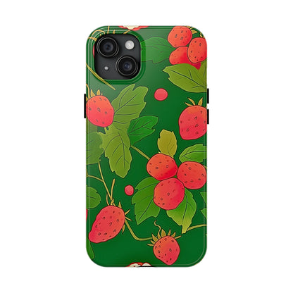 Dark Strawberry Pattern Preppy Tough Phone Case | Aesthetic