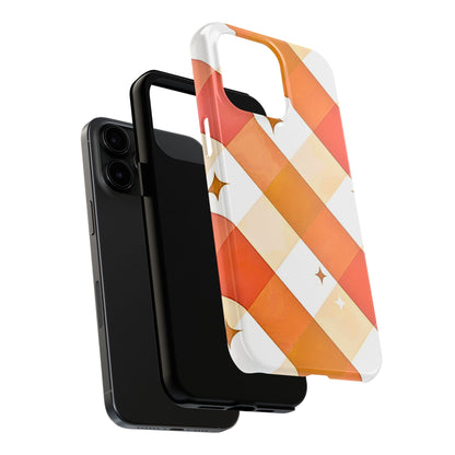 Pastel Orange & Pink Checkered Stars Tough Phone Case | Aesthetic