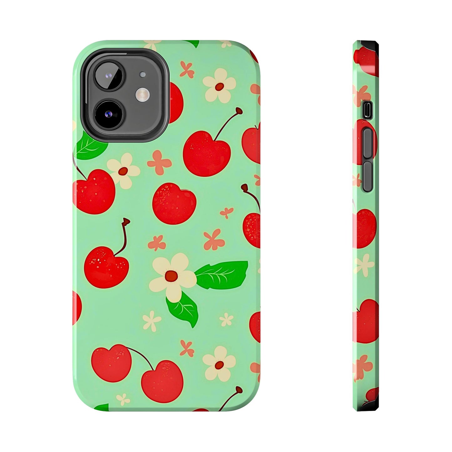 Cute Cherry Flower Pattern Mint Tough Phone Case | Aesthetic