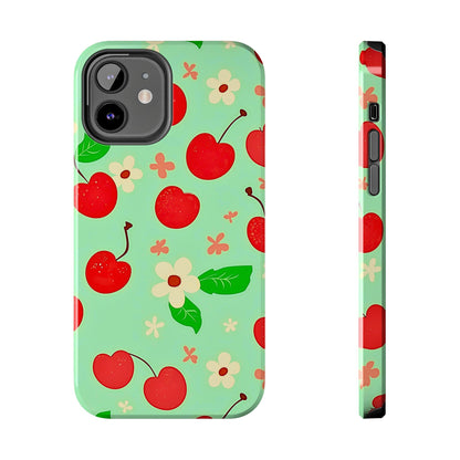 Cute Cherry Flower Pattern Mint Tough Phone Case | Aesthetic