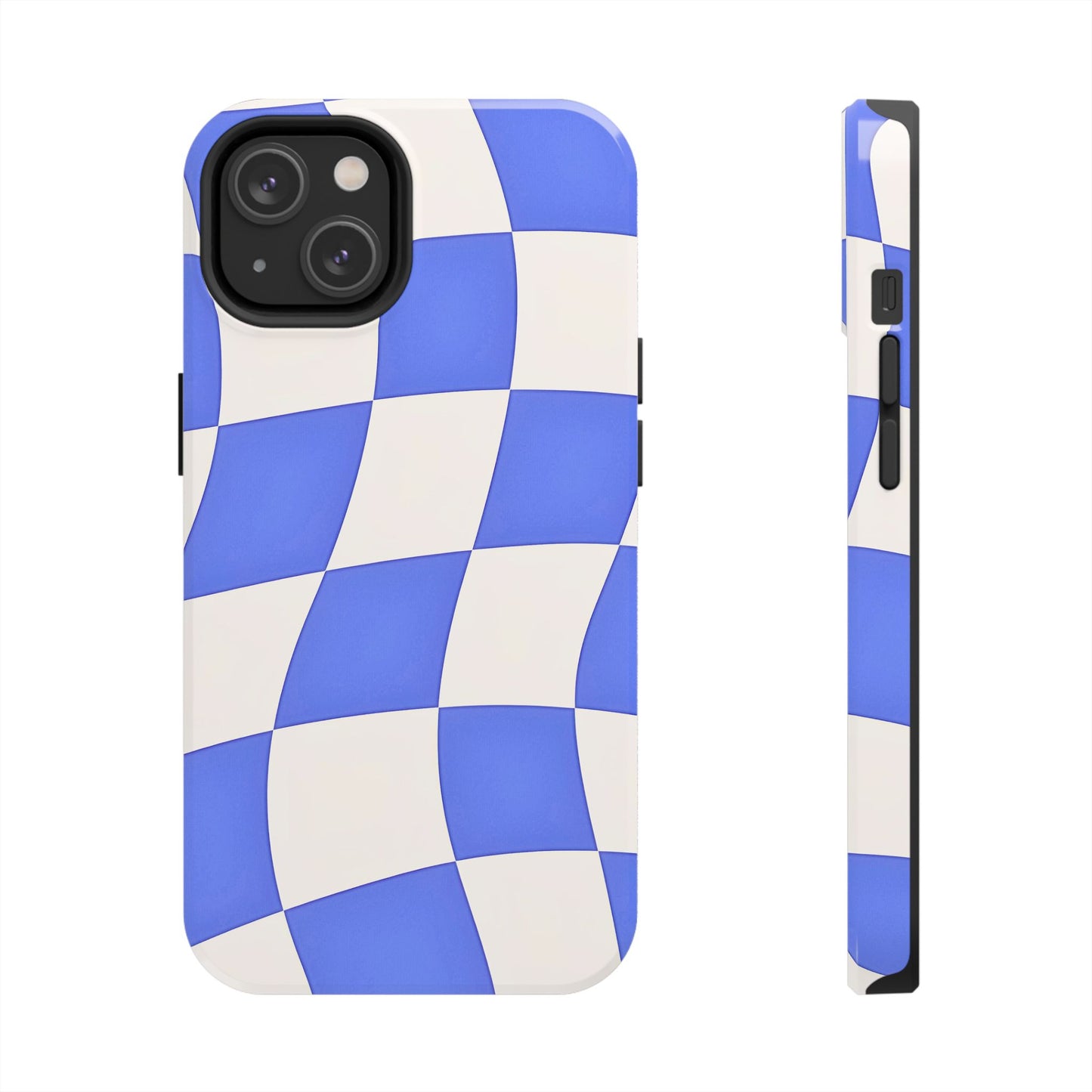 Funda resistente para teléfono con estampado ondulado de cuadros azules | Estética