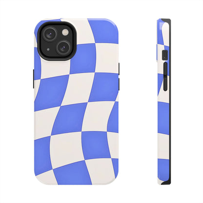 Funda resistente para teléfono con estampado ondulado de cuadros azules | Estética