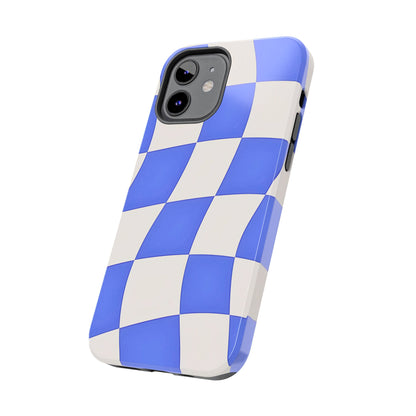 Funda resistente para teléfono con estampado ondulado de cuadros azules | Estética