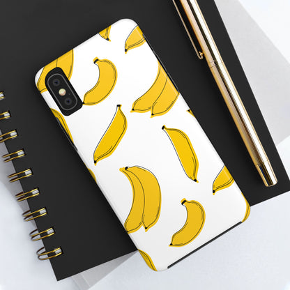 Bold Yellow Banana Pattern Minimal Line Art Tough Phone Case | Food