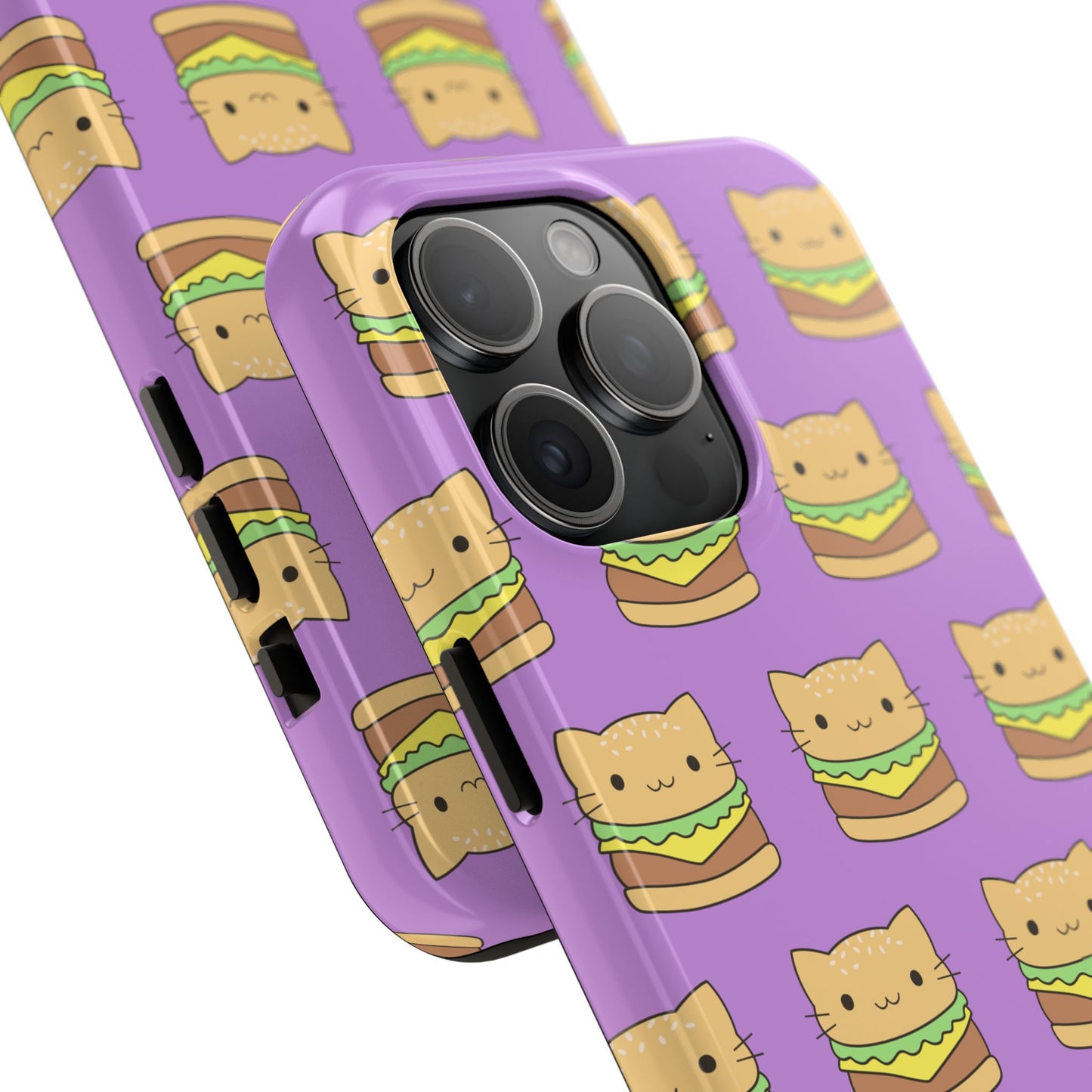 Kawaii Cat Burger Pattern Purple Background Cute Tough Phone Case | Food