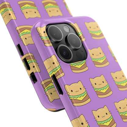 Kawaii Cat Burger Pattern Purple Background Cute Tough Phone Case | Food
