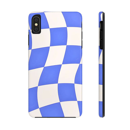 Funda resistente para teléfono con estampado ondulado de cuadros azules | Estética