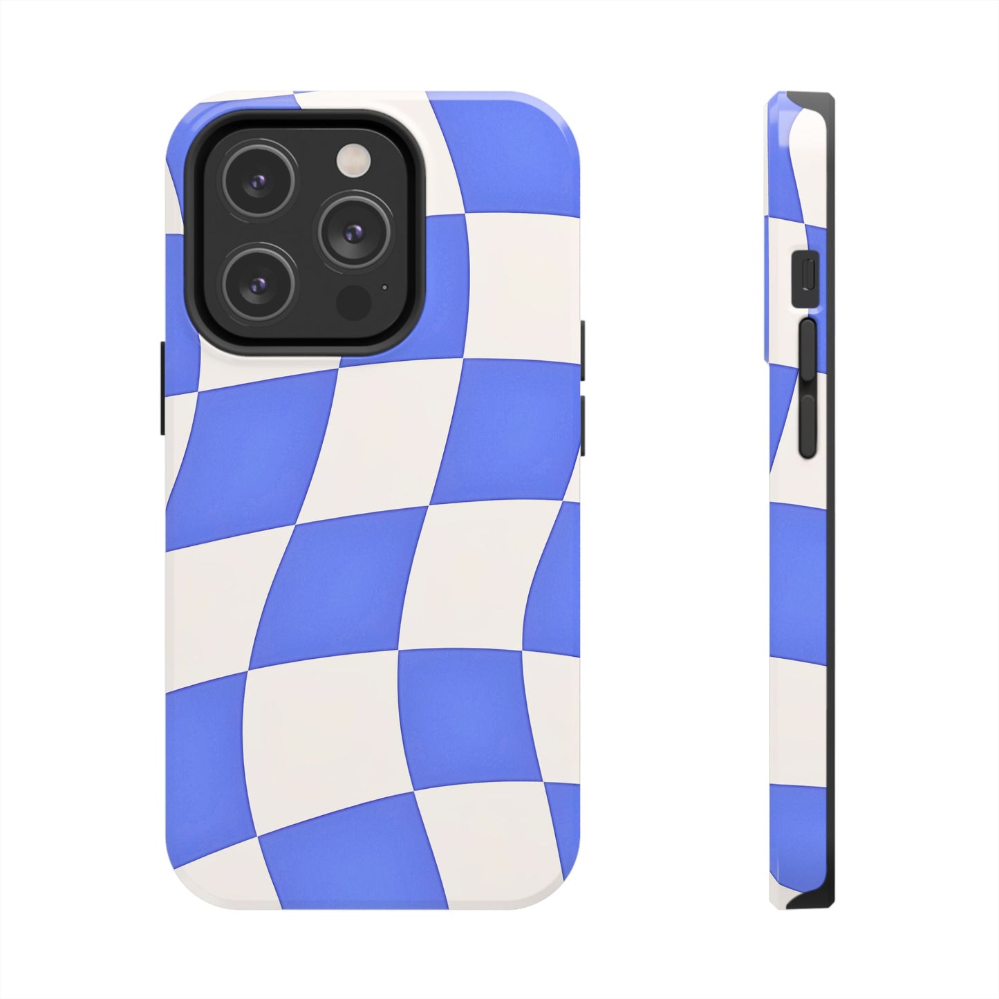 Funda resistente para teléfono con estampado ondulado de cuadros azules | Estética