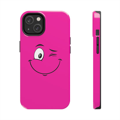 Winking Face Pink Background Cheeky Cartoon Style Tough Phone Case | Funny