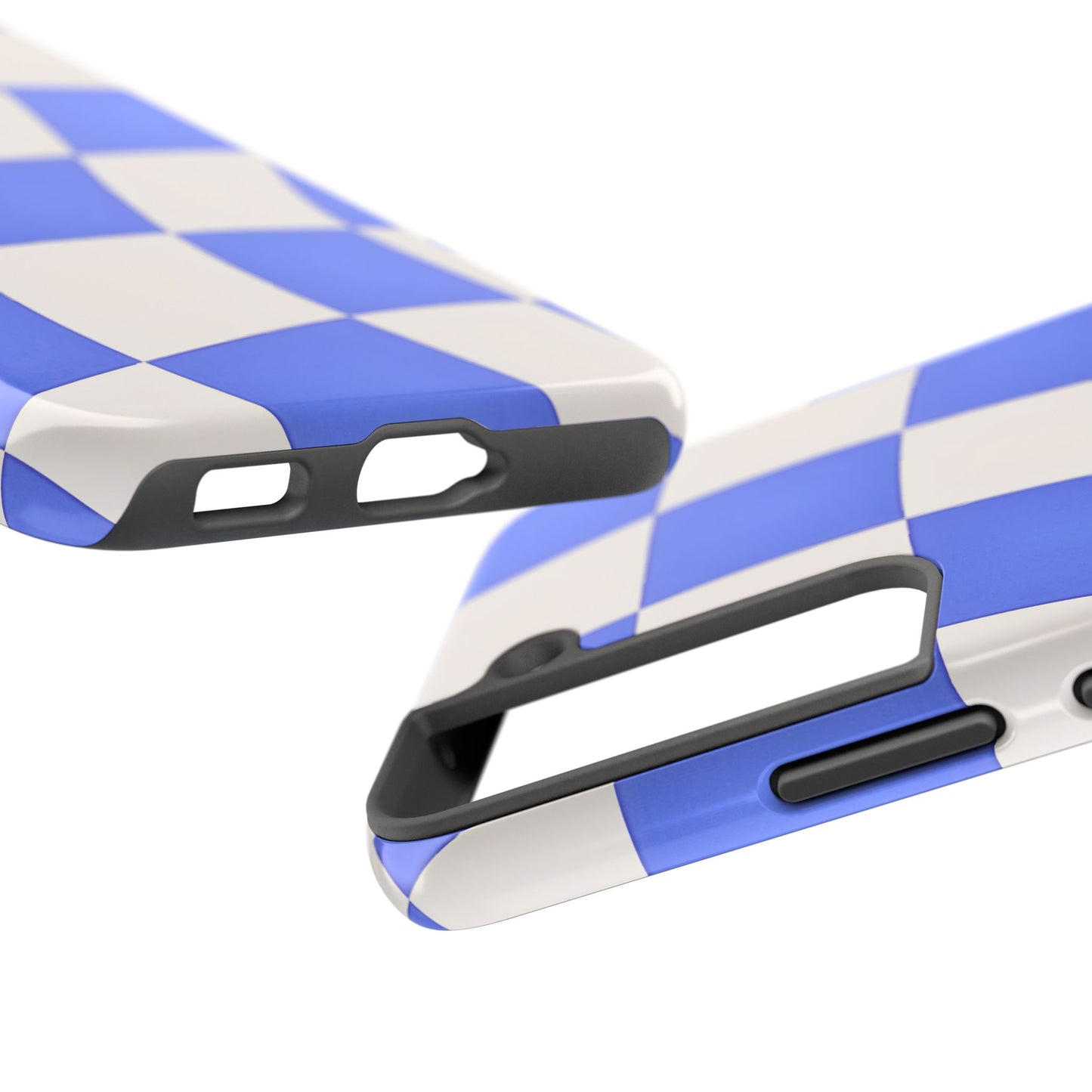 Funda resistente para teléfono con estampado ondulado de cuadros azules | Estética