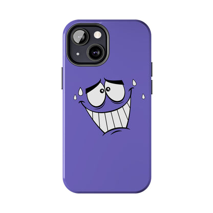 Awkward Nervous Cartoon Face Purple Background Tough Phone Case | Funny