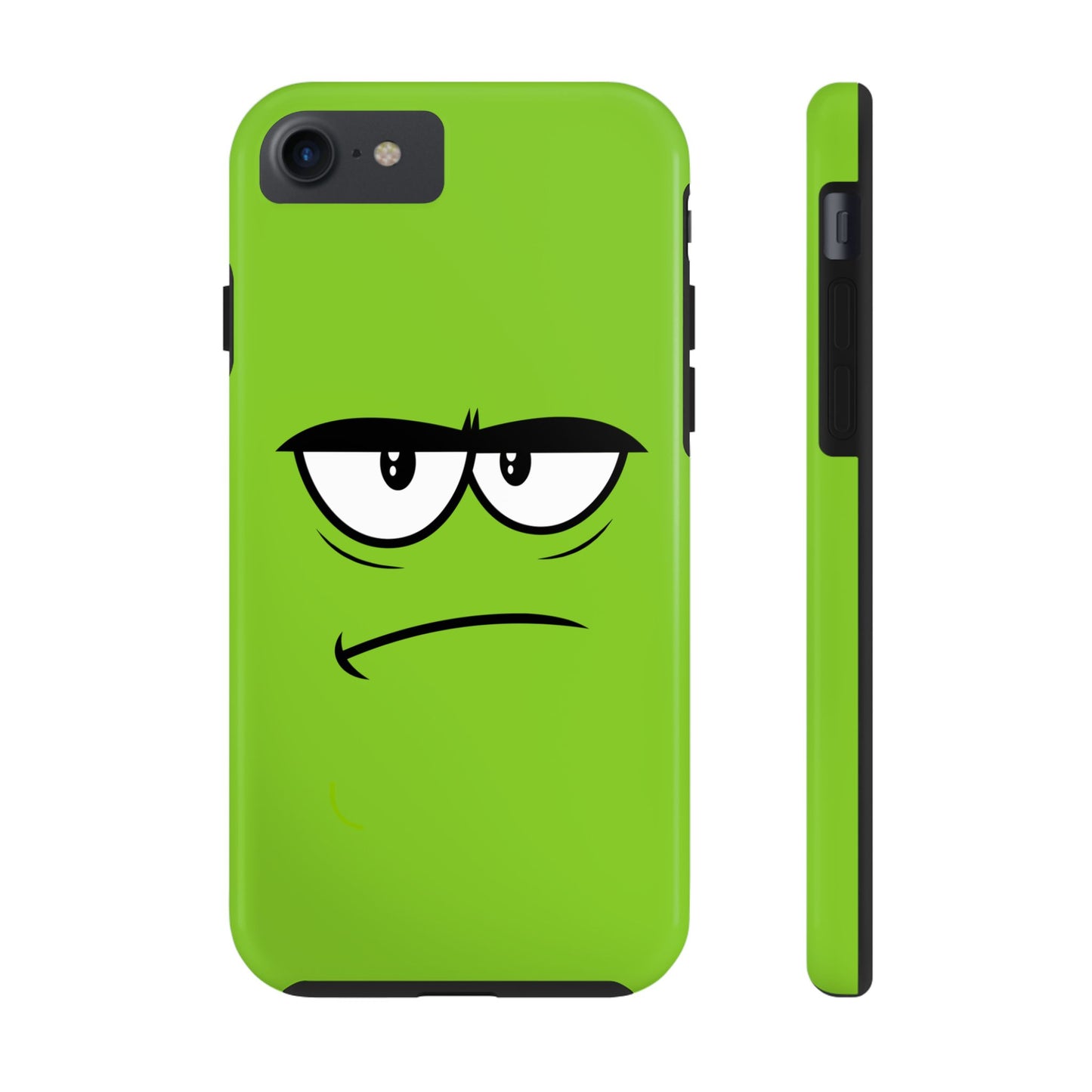 Grumpy Mood Face Green Background Funny Expression Tough Phone Case | Funny