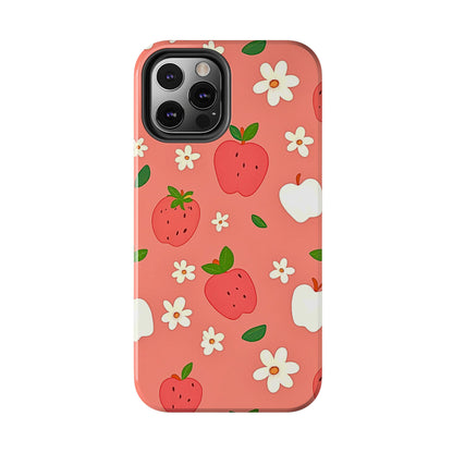 Strawberry Apple Flower Pattern Pink Tough Phone Case | Aesthetic