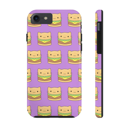 Kawaii Cat Burger Pattern Purple Background Cute Tough Phone Case | Food