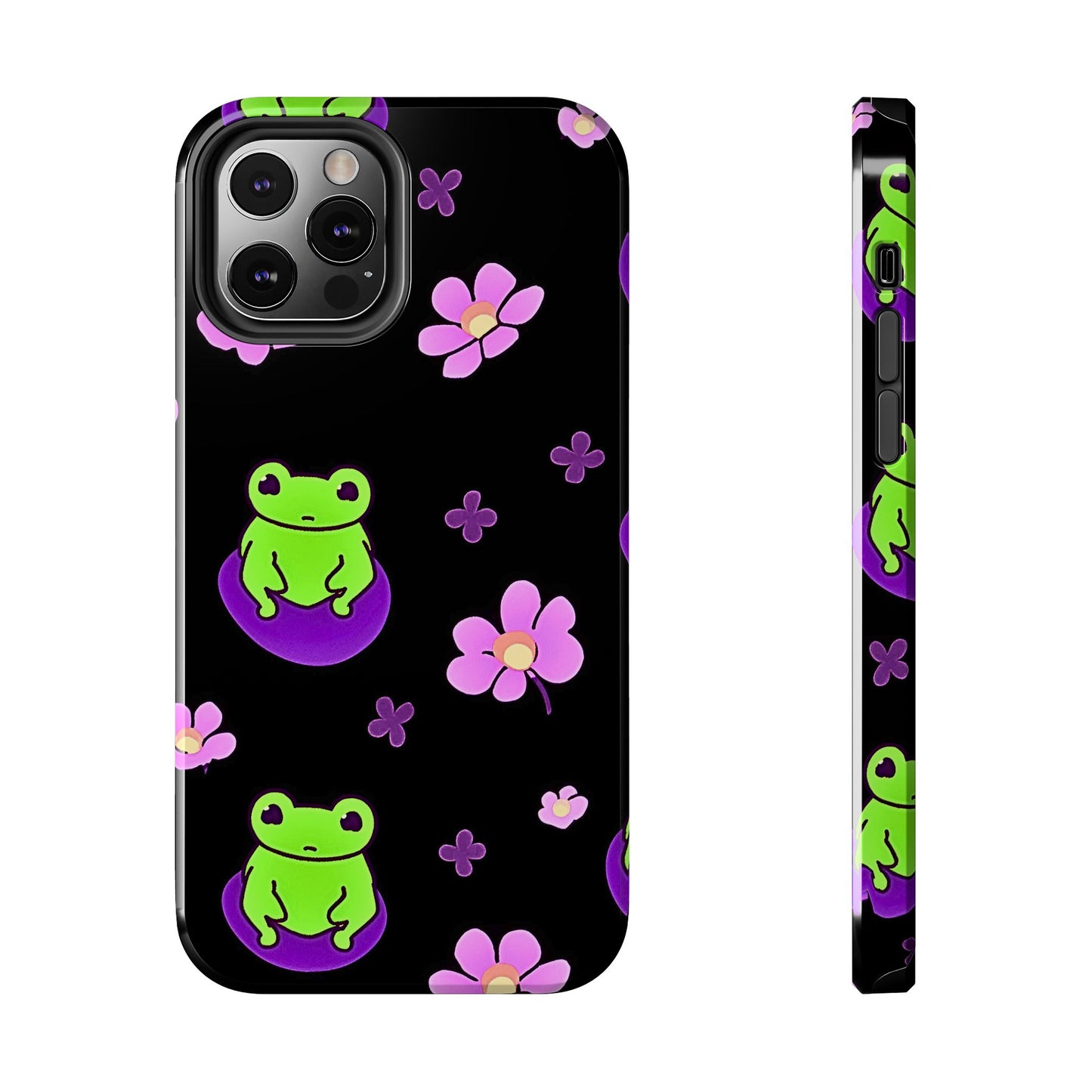 Cute Frog & Pink Flowers Pattern Style Tough Phone Case | Animals