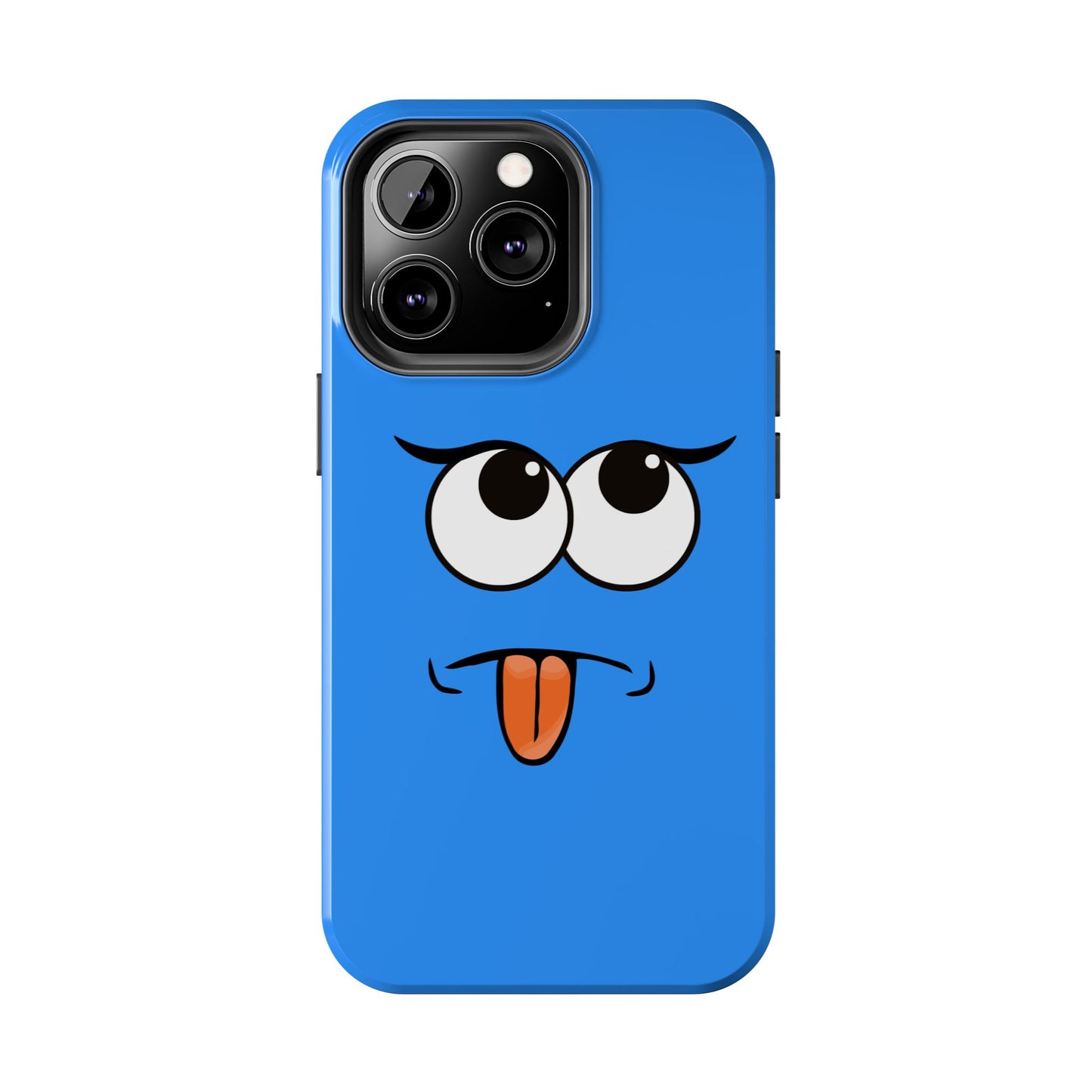 Silly Tongue Out Cartoon Face Blue Background Tough Phone Case | Funny