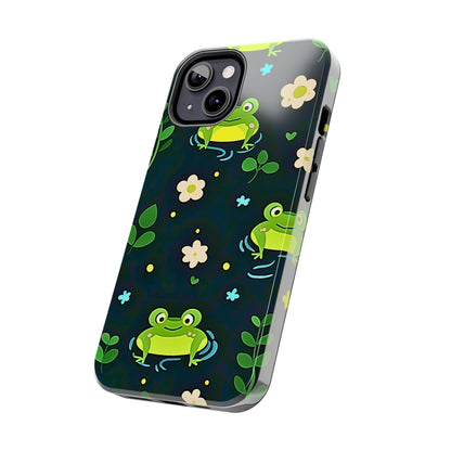 Kawaii Froggy Pattern Black Tough Phone Case | Animals