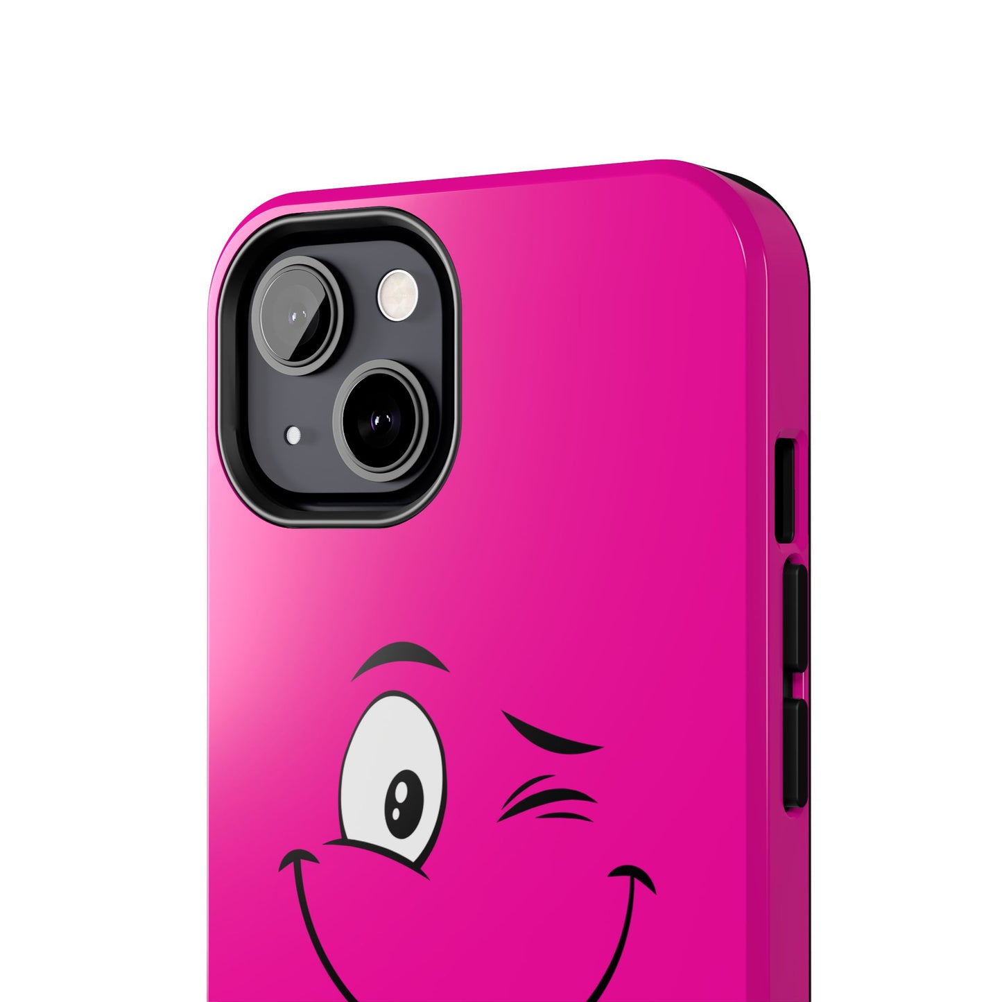 Winking Face Pink Background Cheeky Cartoon Style Tough Phone Case | Funny