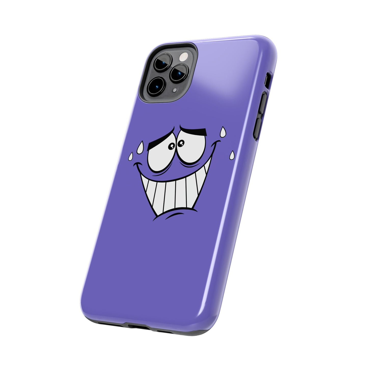 Awkward Nervous Cartoon Face Purple Background Tough Phone Case | Funny