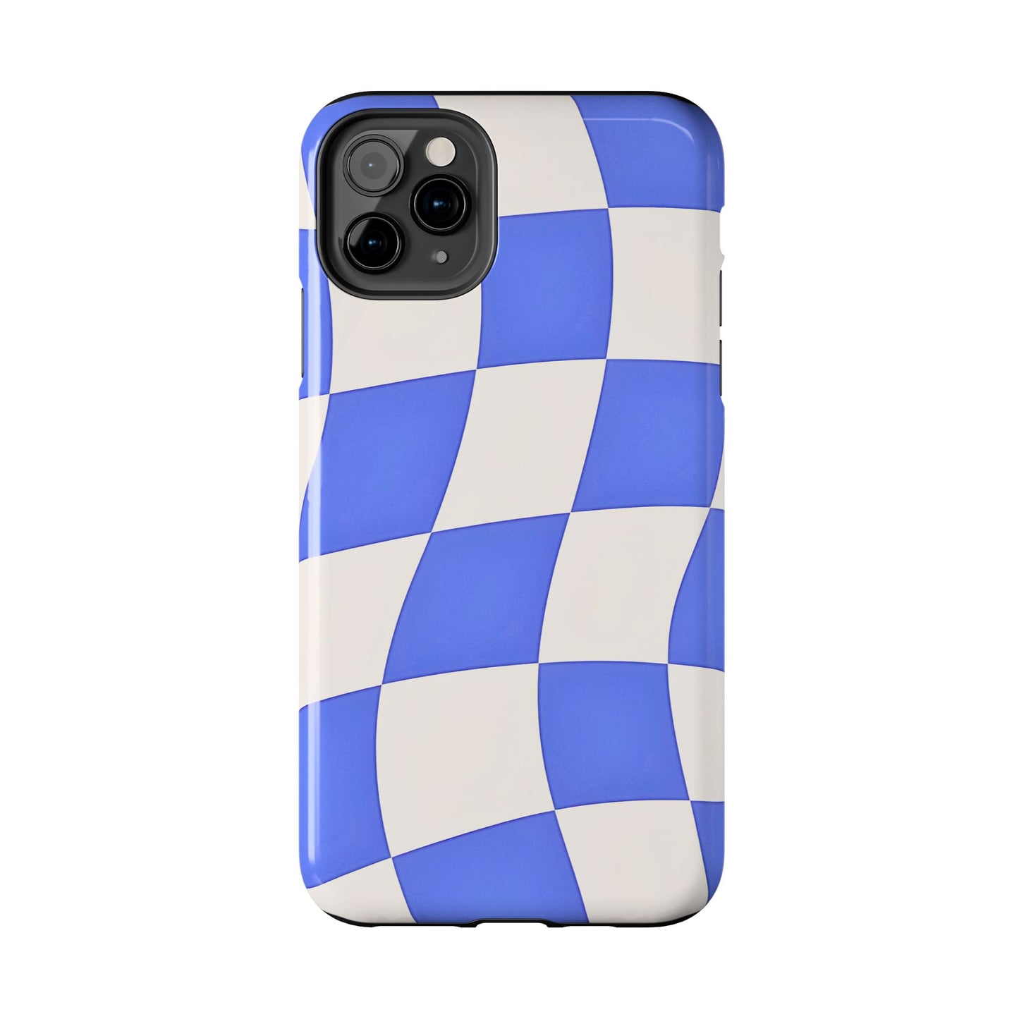 Funda resistente para teléfono con estampado ondulado de cuadros azules | Estética