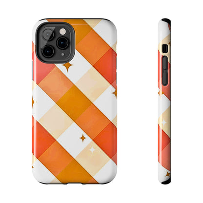 Pastel Orange & Pink Checkered Stars Tough Phone Case | Aesthetic
