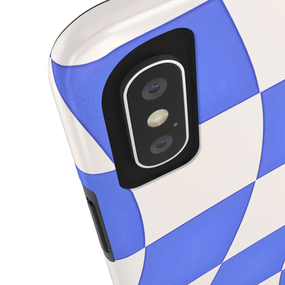 Funda resistente para teléfono con estampado ondulado de cuadros azules | Estética