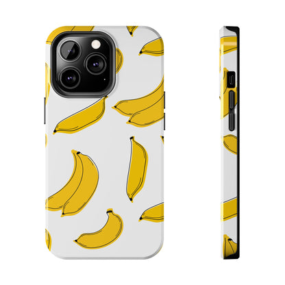 Bold Yellow Banana Pattern Minimal Line Art Tough Phone Case | Food