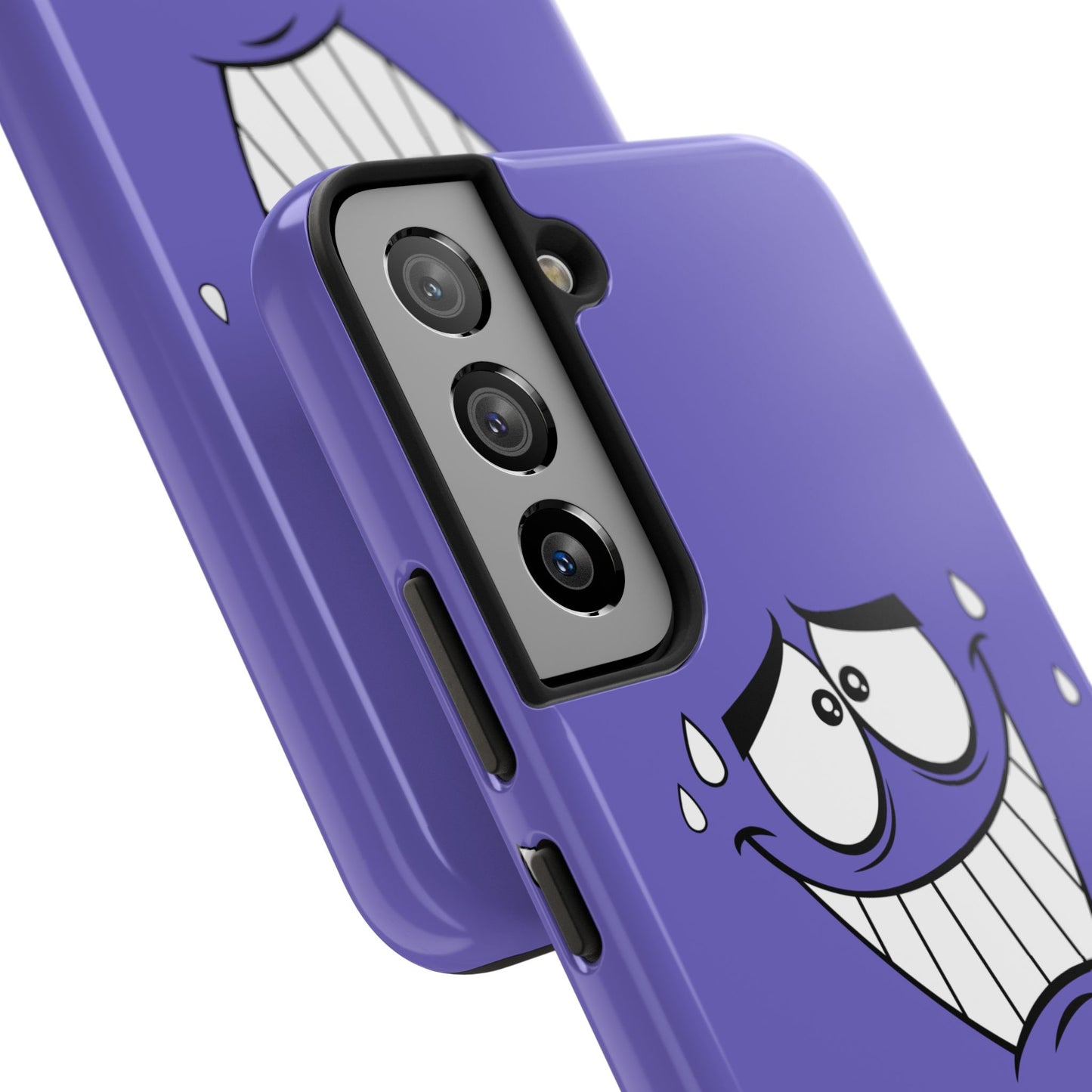 Awkward Nervous Cartoon Face Purple Background Tough Phone Case | Funny