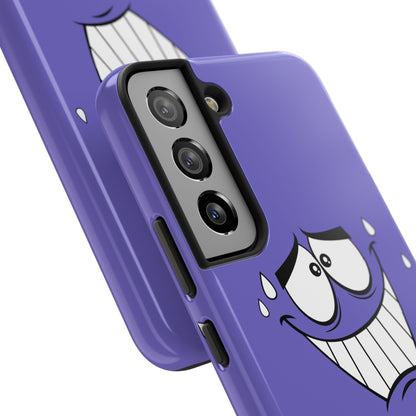 Awkward Nervous Cartoon Face Purple Background Tough Phone Case | Funny